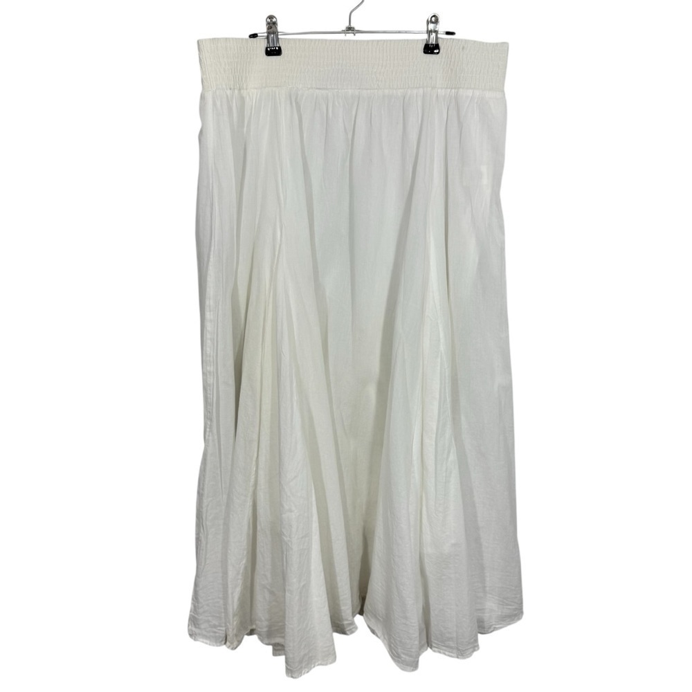 Laura 100% Cotton White Midi Skirt Sz 12 XL Elastic Waist Gauzy Coastal VGUC